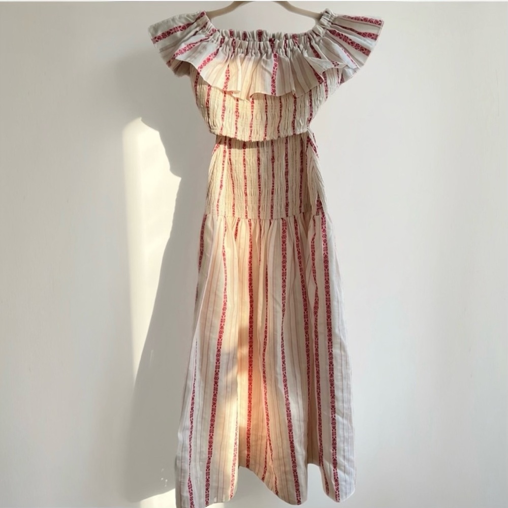 SAYLOR Red and Ivory Smocked Waist 2-Piece Midi Dress - Picture 2 of 9